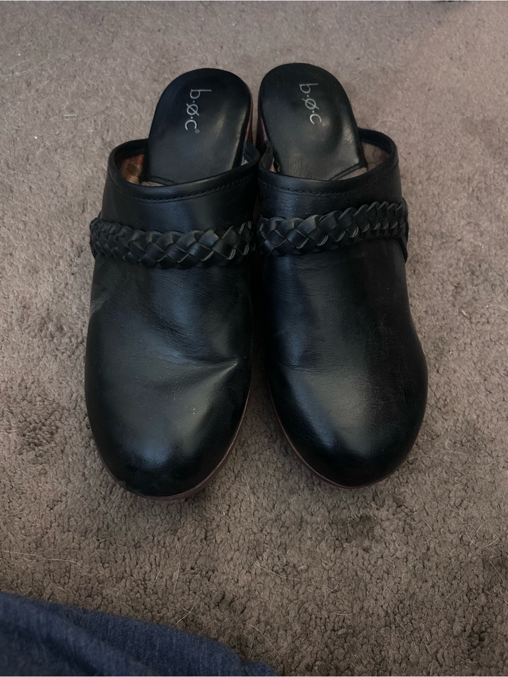 b.o.c. Black Braided Leather Clog Mules